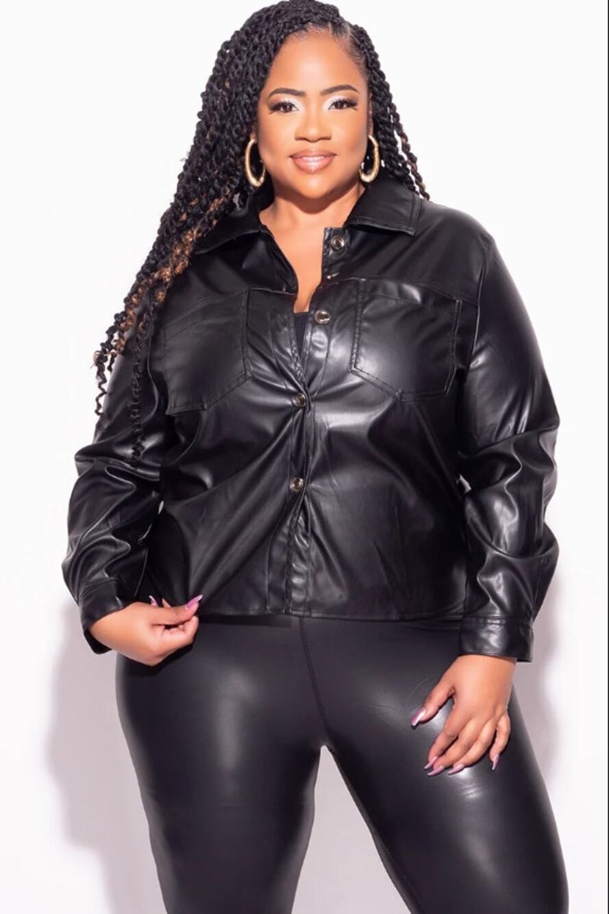 Zenobia Women Black Faux Leather Button Up Shirt Jacket Long Sleeve Size 1XL NWT